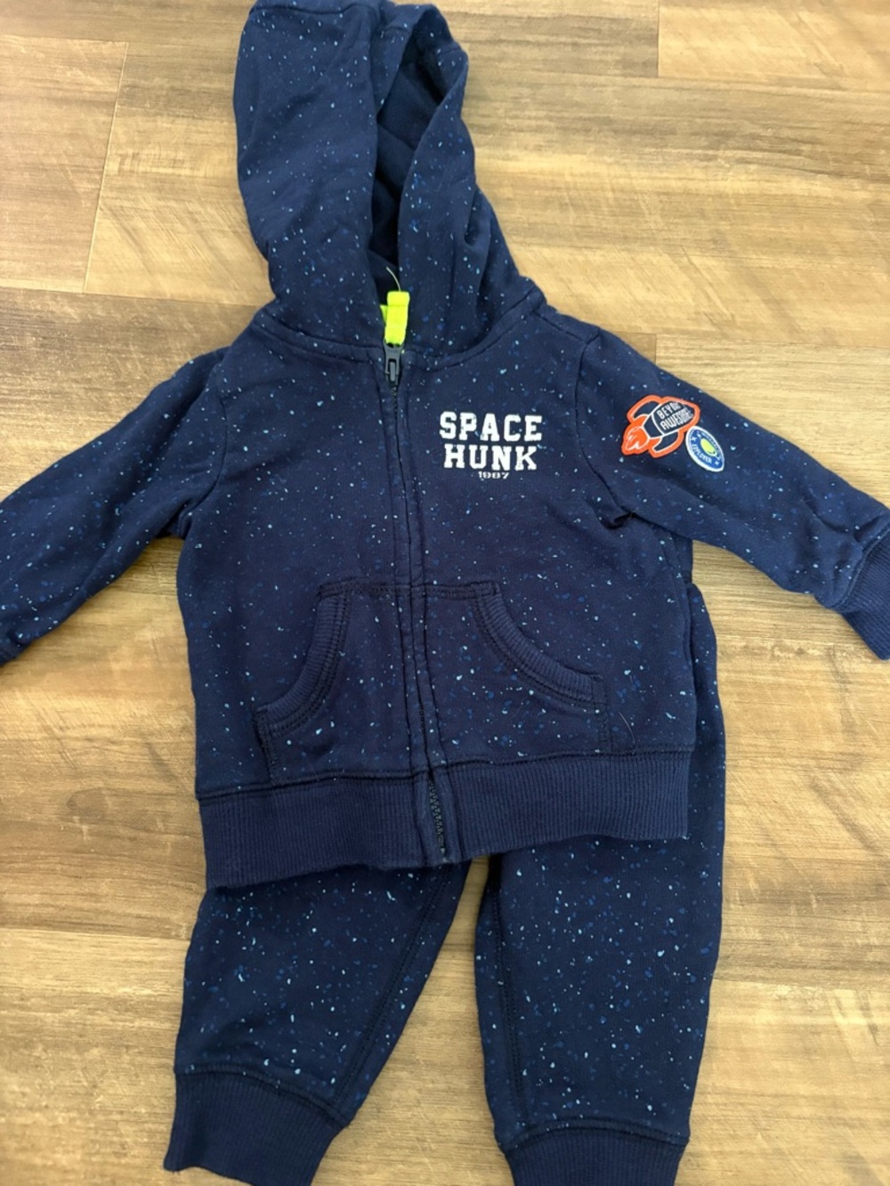 Carter's Navy Speckled Zip Hoodie with Lime Trim